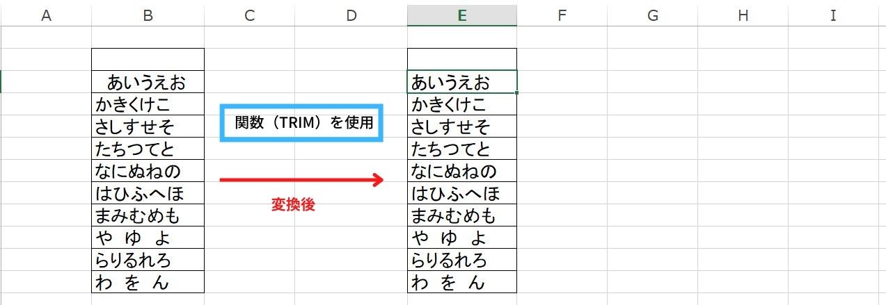 Excelで文字の前後の空白を削除する