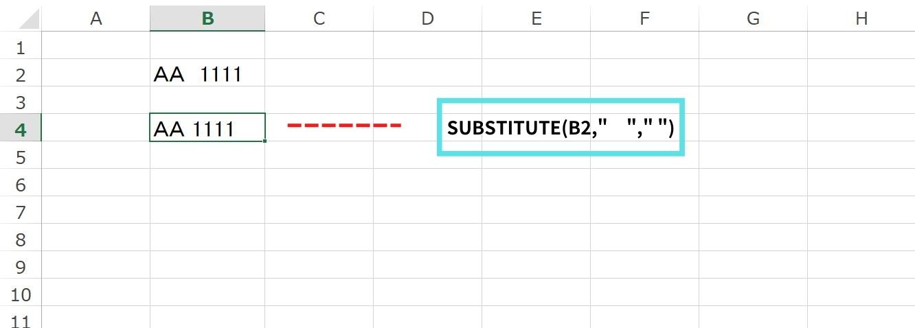 Excelで全角スペースを半角スペースに変換-「SUBSTITUTE